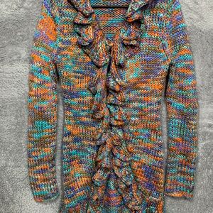 Forever 21 XXI Women’s Multicolor Ruffle Knit Sweater Dress Size S Acrylic CJ102